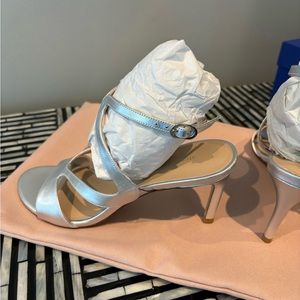 New in Box Stuart Weitzman Silver Metallic Nappa Leather Heels